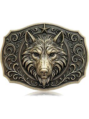 Men Wolf Gold Vintage Cowboy Big Buckle Western Style Belt